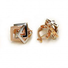 Золоті сережки червоного з білим кольору «Квадрати» 01-200894347