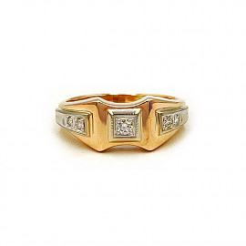 Перстень из золота красного с белым цвета с желтыми бриллиантами 01-200905047