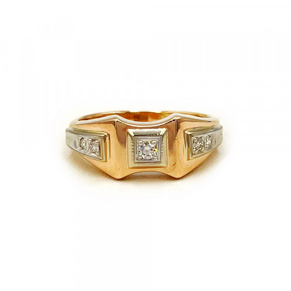 Перстень из золота красного с белым цвета с желтыми бриллиантами