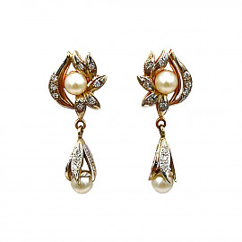 Серьги из красного с белым золота с жемчугом и цирконом 01-200177248