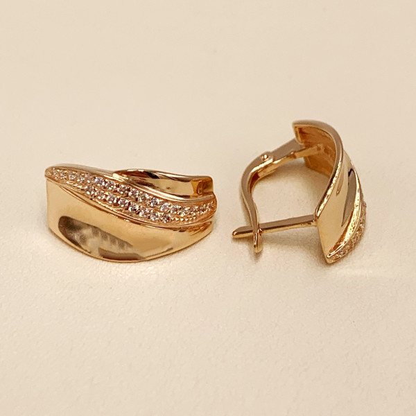 Золотые серьги в красном цвете с цирконом