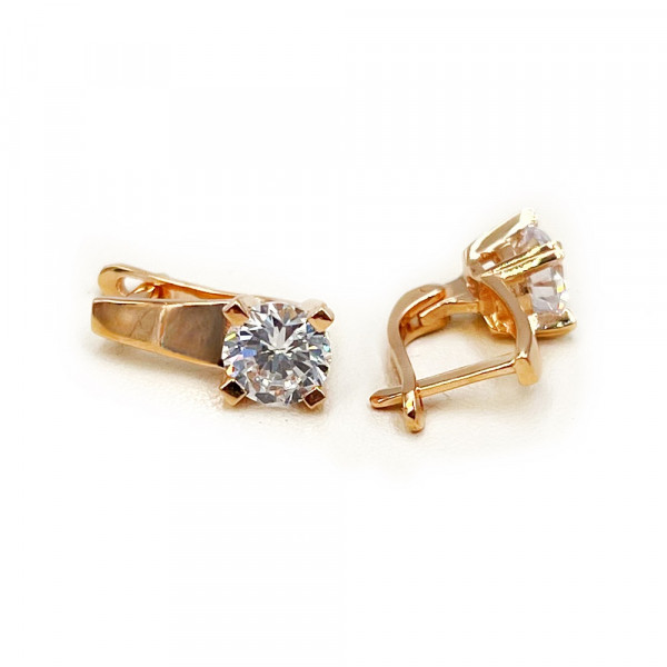 Золотые серьги красного цвета с цирконом