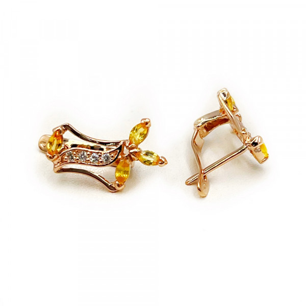 Золоті сережки у червоному кольорі з білими діамантами