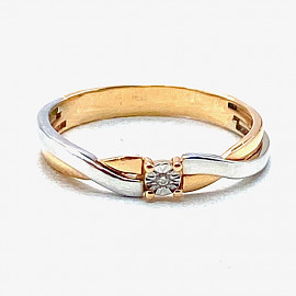 Золотое кольцо в красном с белым цвете с желтым бриллиантом 01-200817948