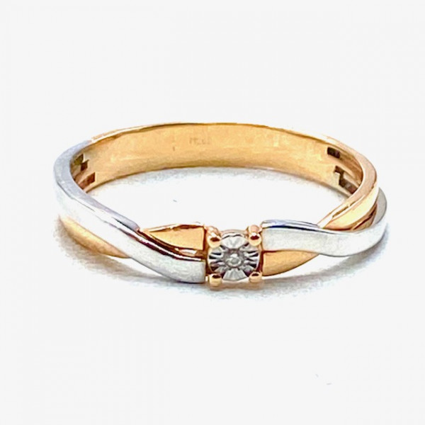 Золотое кольцо в красном с белым цвете с желтым бриллиантом