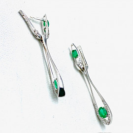 Серьги из золота с зеленым бериллом и желтыми бриллиантами