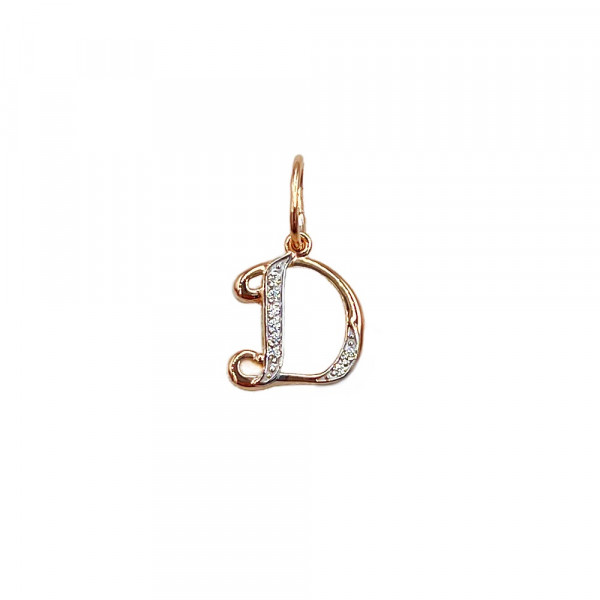 Кулон з червоного з білим золота з цирконом «Літера Д»