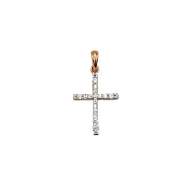Крестик из золота красного с белым цвета с цирконом 01-200900448