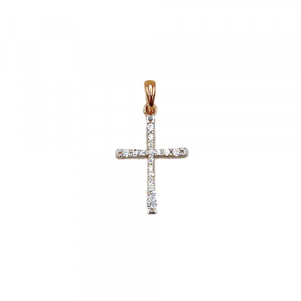 Крестик из золота красного с белым цвета с цирконом
