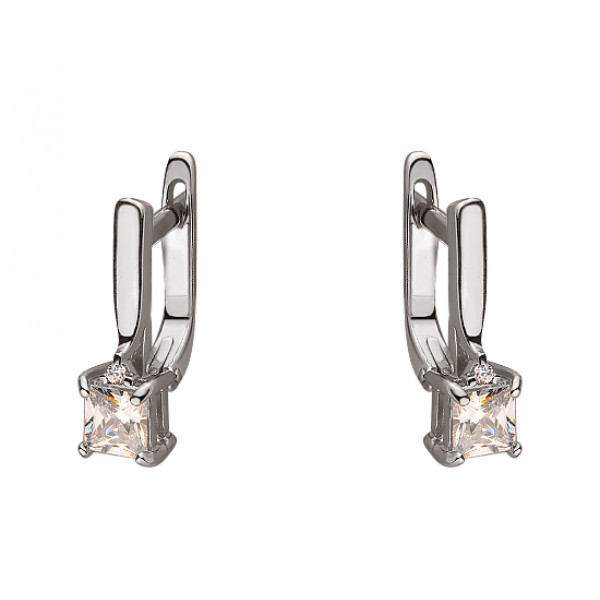 Золотые серьги в белом цвете с цирконом