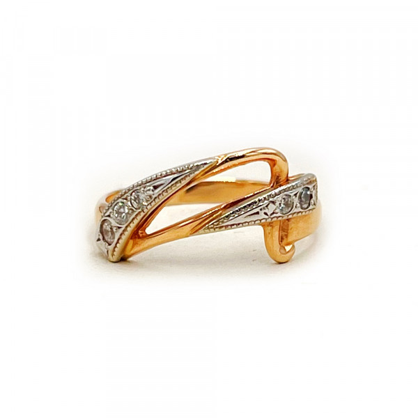 Кольцо из красного с белым золота с цирконом