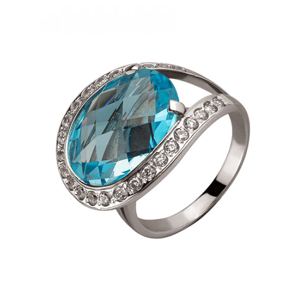 Золотое кольцо белого цвета с цирконами