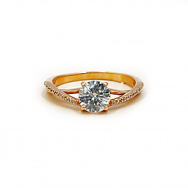 Золота каблучка червоного кольору з цирконом 01-200253049