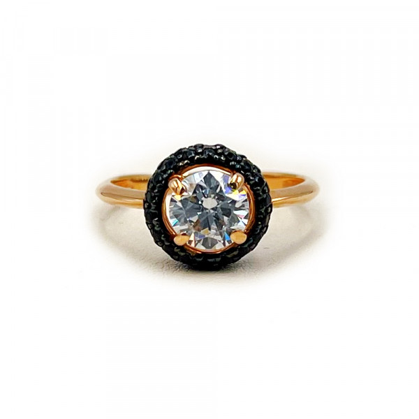 Золота каблучка у червоному кольорі з цирконом