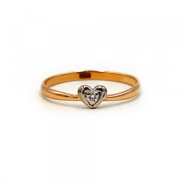 Золота каблучка червоного з білим кольору з білим діамантом