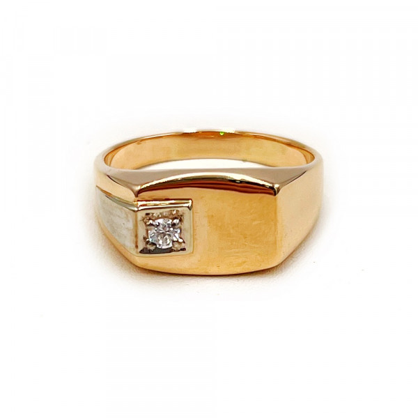 Золотий перстень у червоному з білим кольорі з цирконом