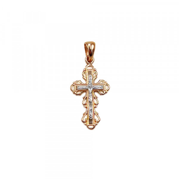 Золотий хрестик у червоному з білим кольорі