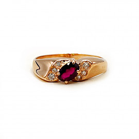 Золота каблучка червоного кольору з цирконом 01-200875349