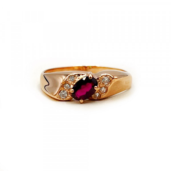 Золота каблучка червоного кольору з цирконом