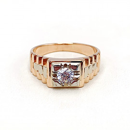 Перстень з золота червоного з білим кольору з цирконом