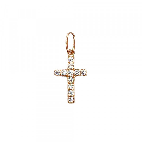 Крестик из золота красного цвета с цирконом