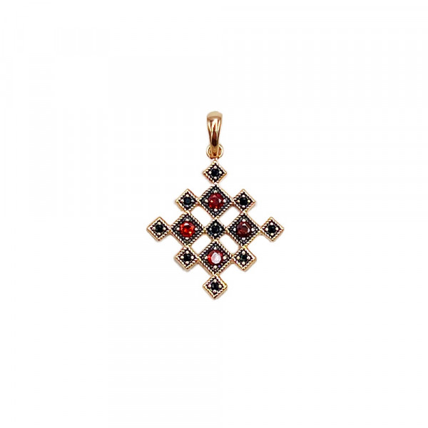 Кулон из красного золота с цирконом «Вышиванка»