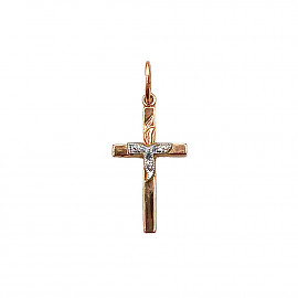 Крестик из золота красного с белым цвета с желтыми бриллиантами 01-200856950
