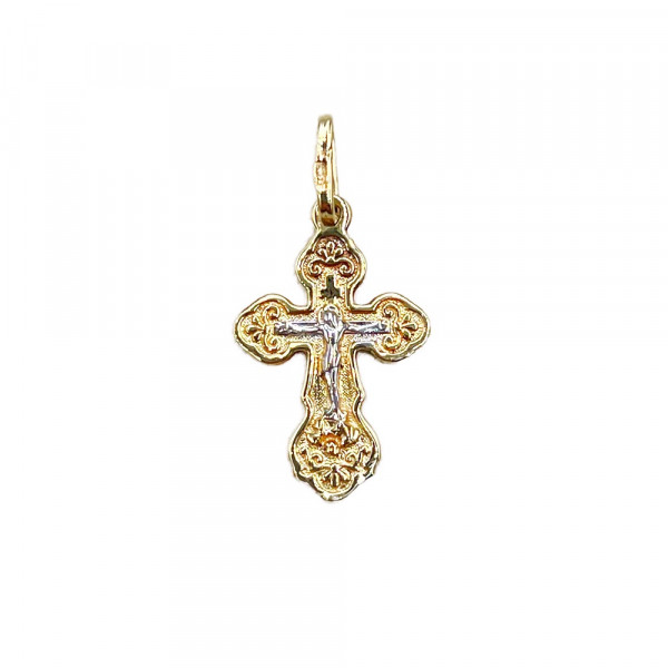 Хрестик з золота у жовтому з білим кольорі