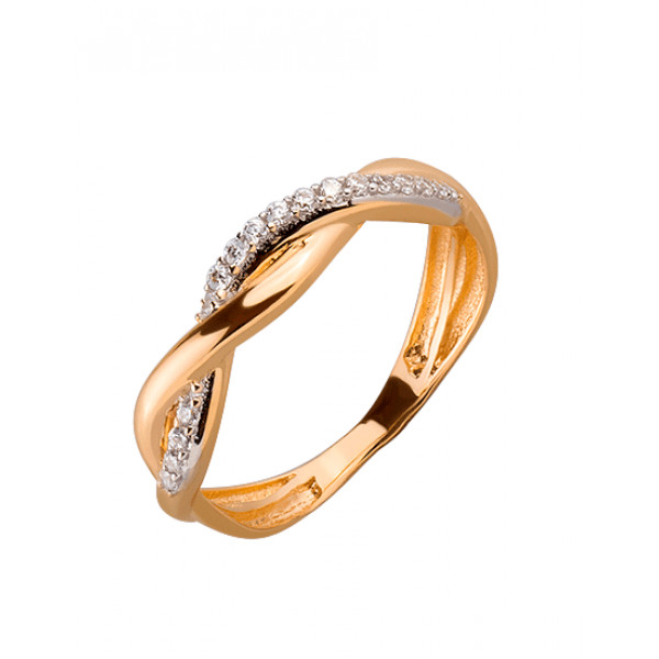 Золота каблучка червоного з білим кольору з цирконом