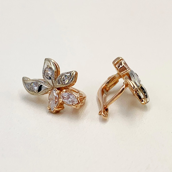 Серьги из красного с белым золота с цирконом Серьги из красного с белым золота с цирконом