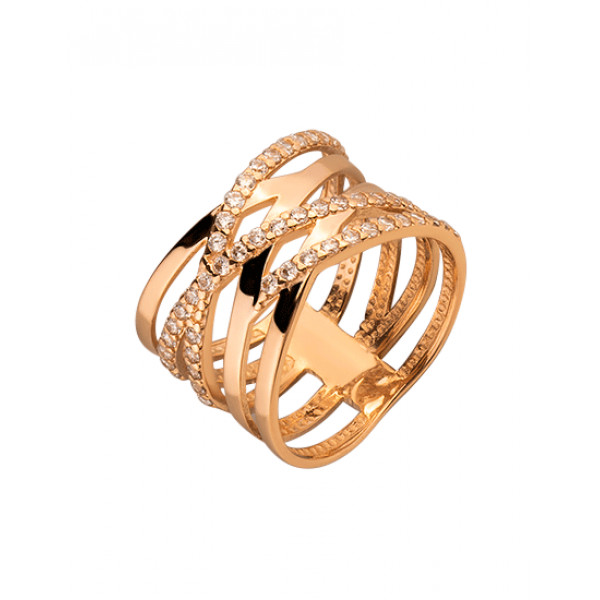 Золотое кольцо красного цвета с цирконом