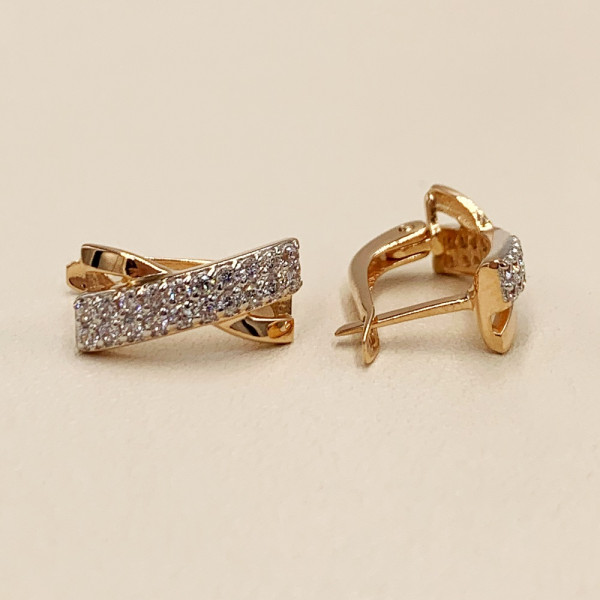 Серьги из золота красного с белым цвета с цирконом