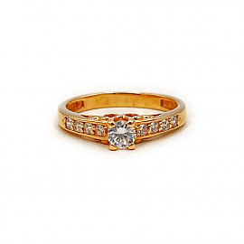 Золотое кольцо в красном цвете с цирконом 01-200214051