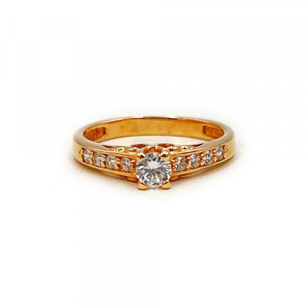 Золотое кольцо в красном цвете с цирконом