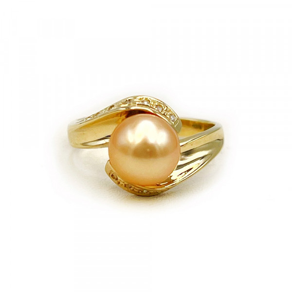 Каблучка з золота з жовтими діамантами та перлиною