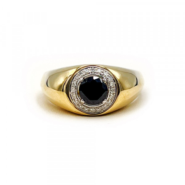 Золотий перстень з білими діамантами та цирконом