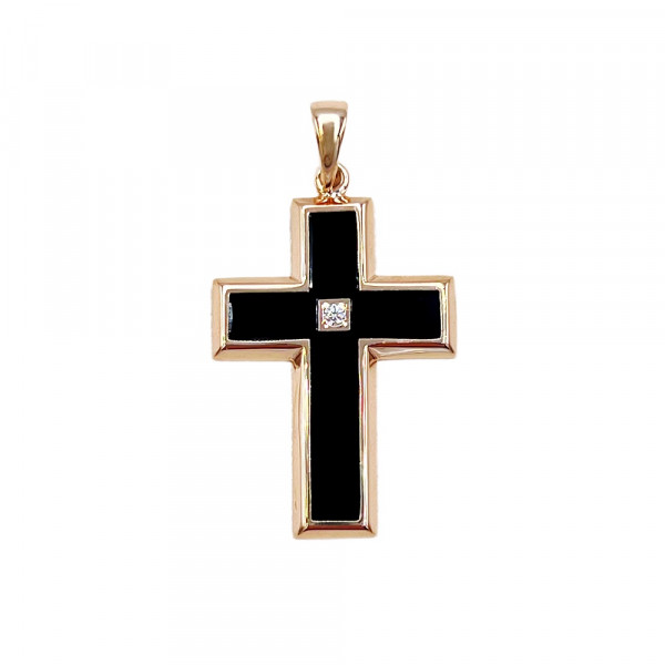Золотий хрестик у червоному кольорі з цирконом
