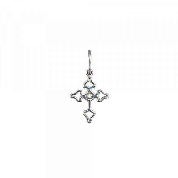 Хрестик з золота білого кольору з цирконом