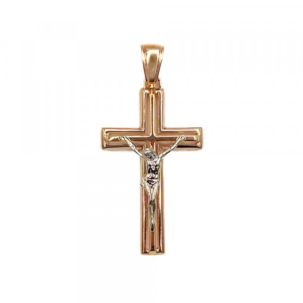 Хрестик з золота у червоному з білим кольорі