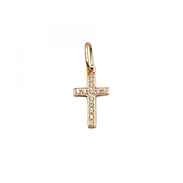 Золотий хрестик червоного кольору з цирконом