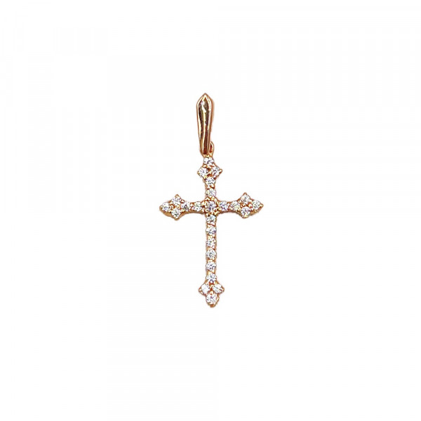Крестик из красного золота с цирконом