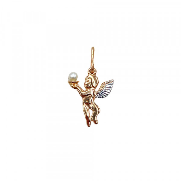 Кулон з золота у червоному з білим кольорі з перлиною