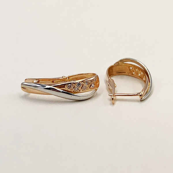 Серьги из красного с белым золота с цирконом