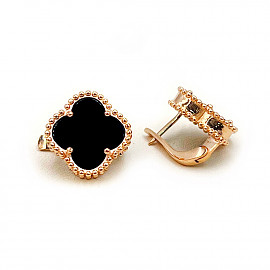 Золотые серьги в красном цвете с цирконом «Клевер» 01-200788352