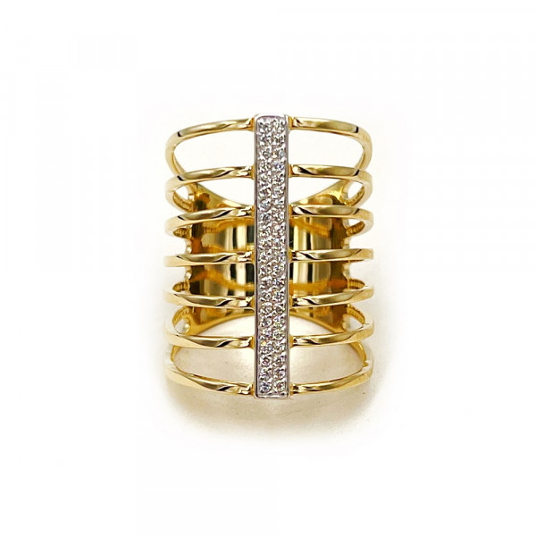 Золота каблучка у жовтому з білим кольорі з цирконом