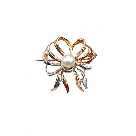 Брошка з золота червоного з білим кольору з перлиною 01-200883452