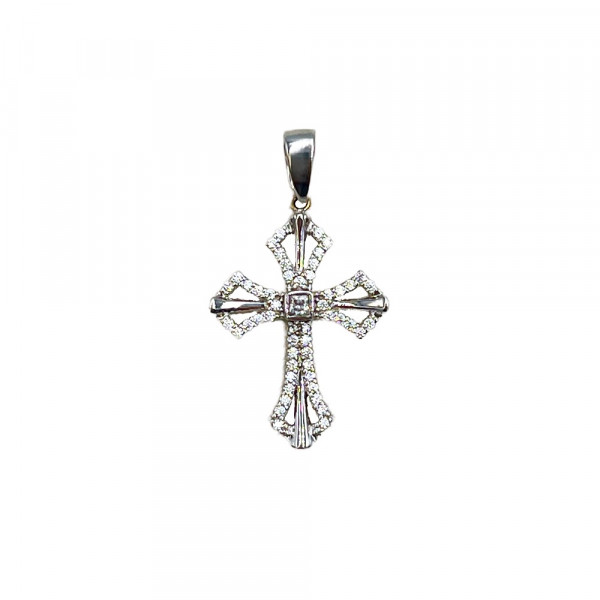 Крестик из золота белого цвета с цирконом