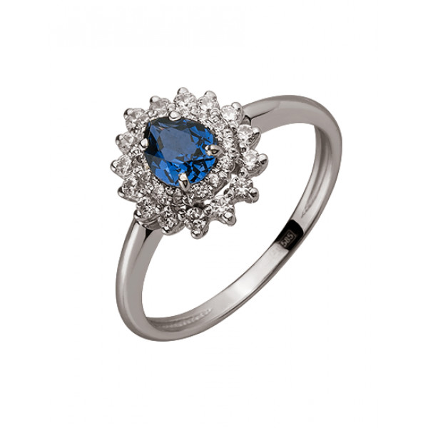 Золотое кольцо в белом цвете с цирконом