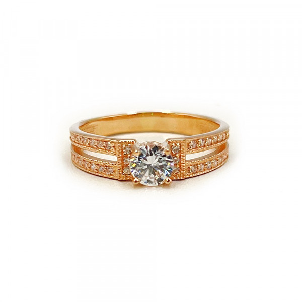 Золота каблучка червоного кольору з цирконом