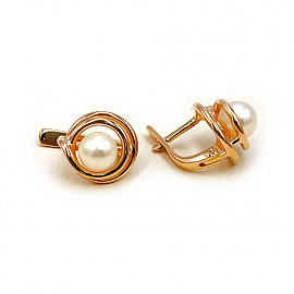 Сережки з червоного золота з перлиною 01-200788453